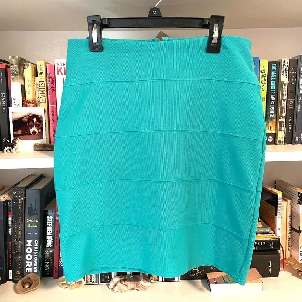 Pink Rose Turquoise Bodycon Pencil Skirt Medium Office Chic Classy